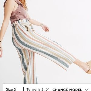 Madewell houston XS Pull on tie waist color block stripe crop linen capri Pants
